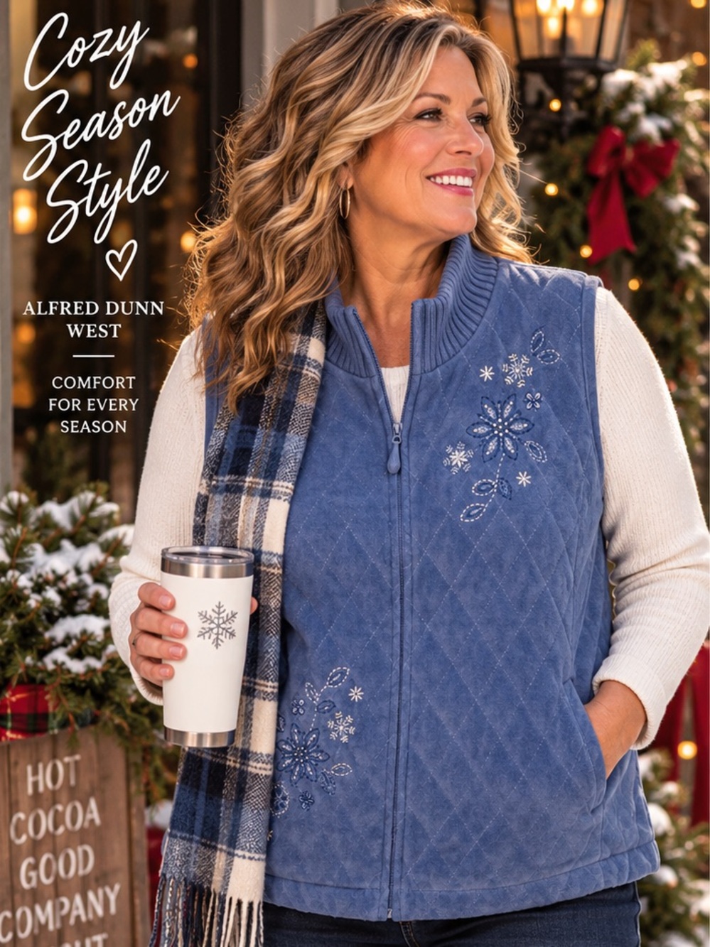 Alfred Dunner Blue Quilted Snowflake Vest
